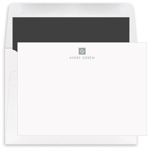 Square Initial Flat Note Cards - Raised Ink